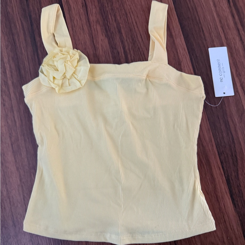 Yellow Sleeveless Top with Floral Accent Girls Size 7-8